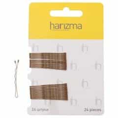 Невидимки Harizma 40 мм волна 24 шт коричневые h10532-04